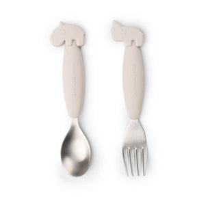 Easy-grip spoon and fork set - Deer friends - Sand
