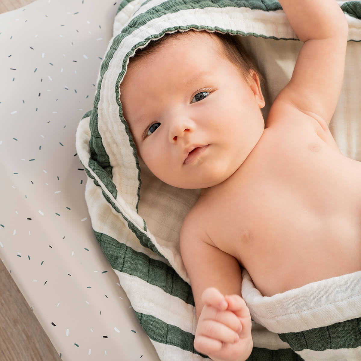 Hooded towel - Stripes - Green