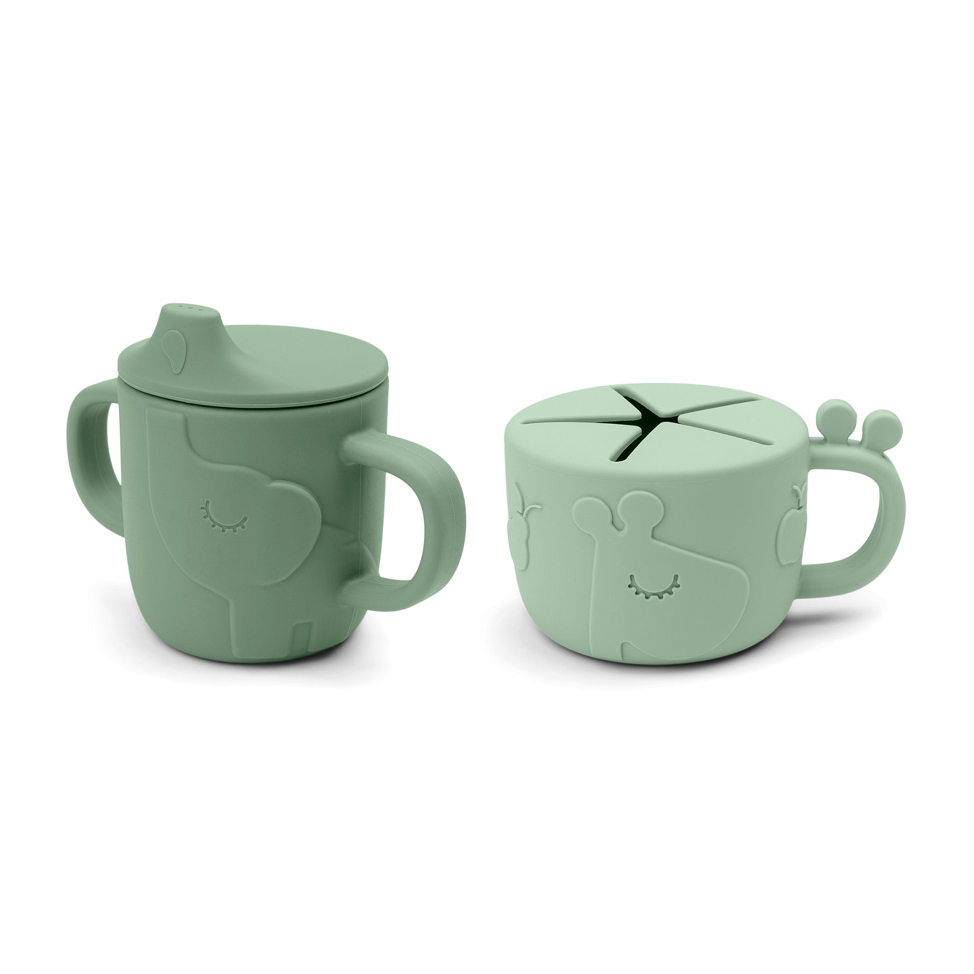 Peekaboo spout/snack cup set - Deer friends - Green - Front