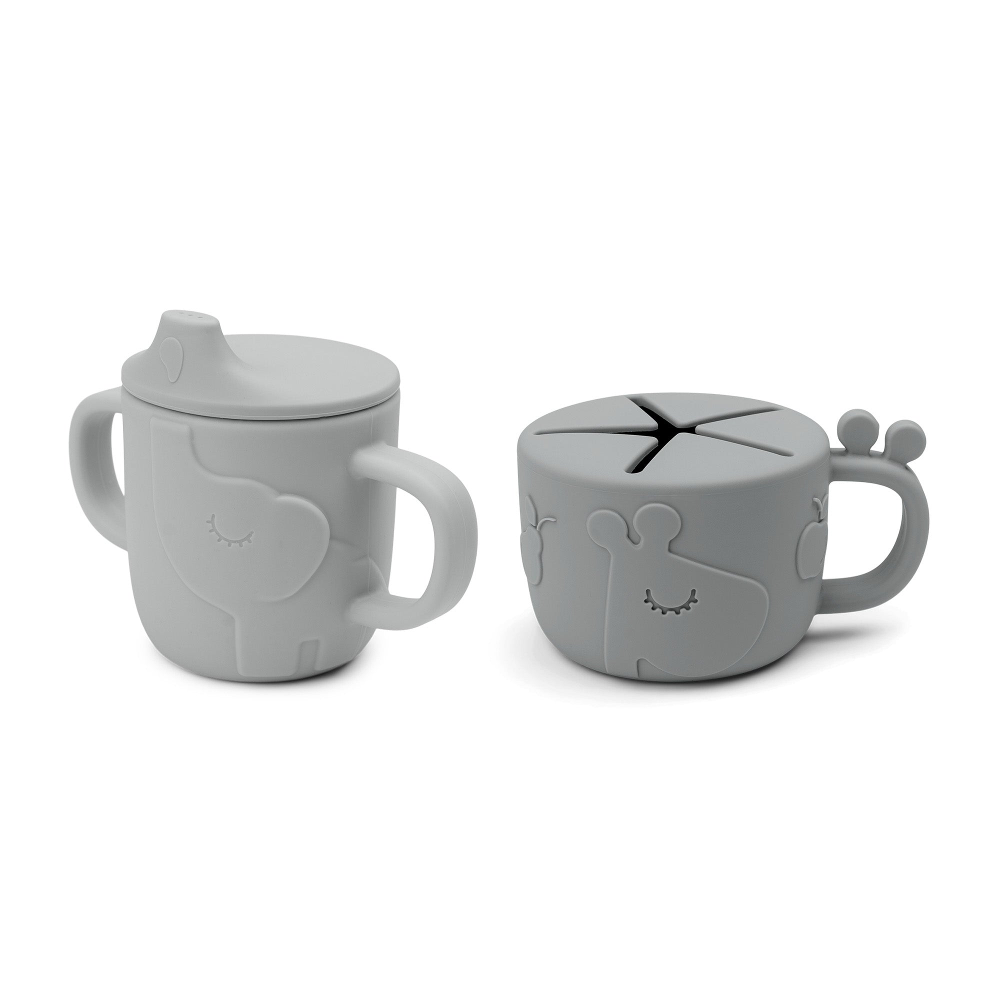 Peekaboo spout/snack cup set - Deer friends - Grey - Front