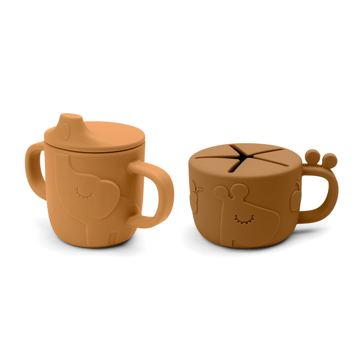 Peekaboo spout/snack cup set - Deer friends - Mustard - Front