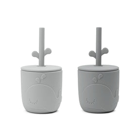 Peekaboo straw cup 2-pack - Wally - Grey - Front