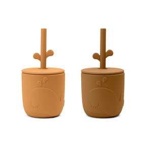 Peekaboo straw cup 2-pack - Wally - Mustard - Front