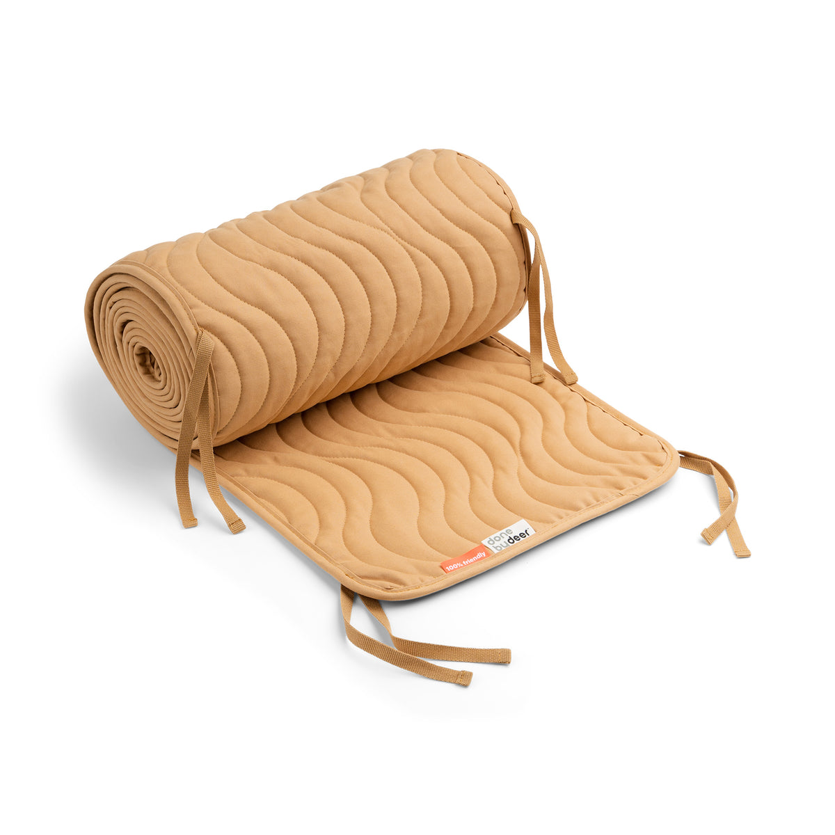 Quilted bed bumper with strings - Waves - Mustard - Front