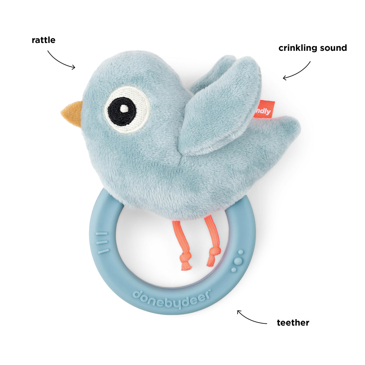 Sensory rattle w/teether - Birdee - Blue