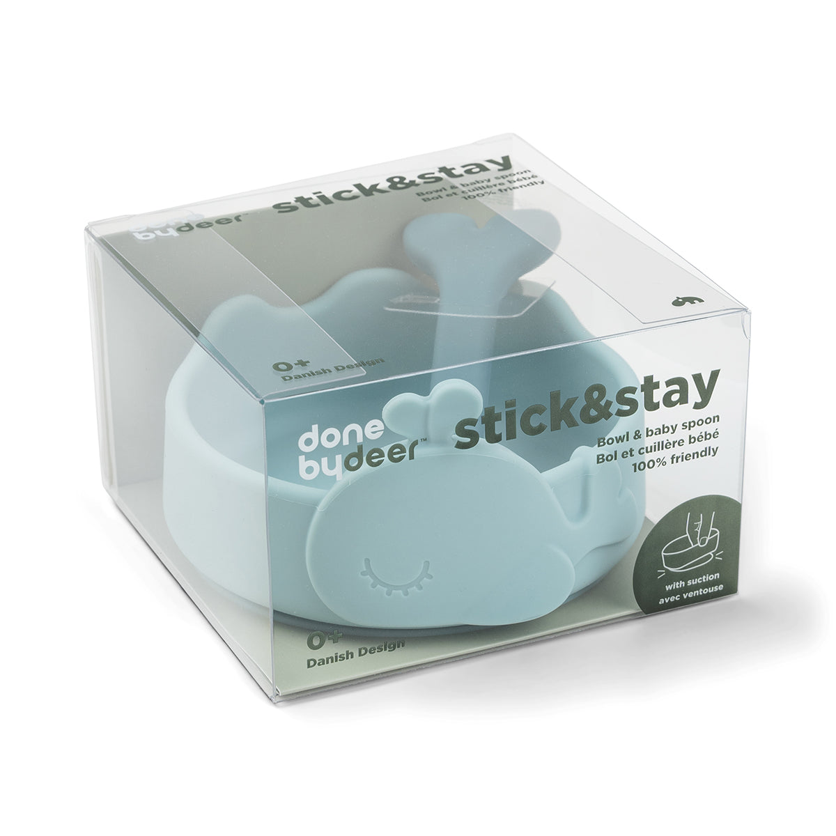 Silicone Stick&Stay bowl & baby spoon - Wally - Blue