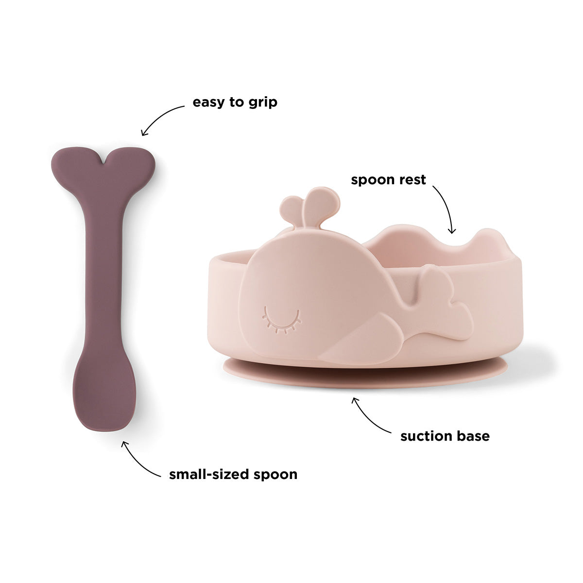 Silicone Stick&Stay bowl & baby spoon - Wally - Powder