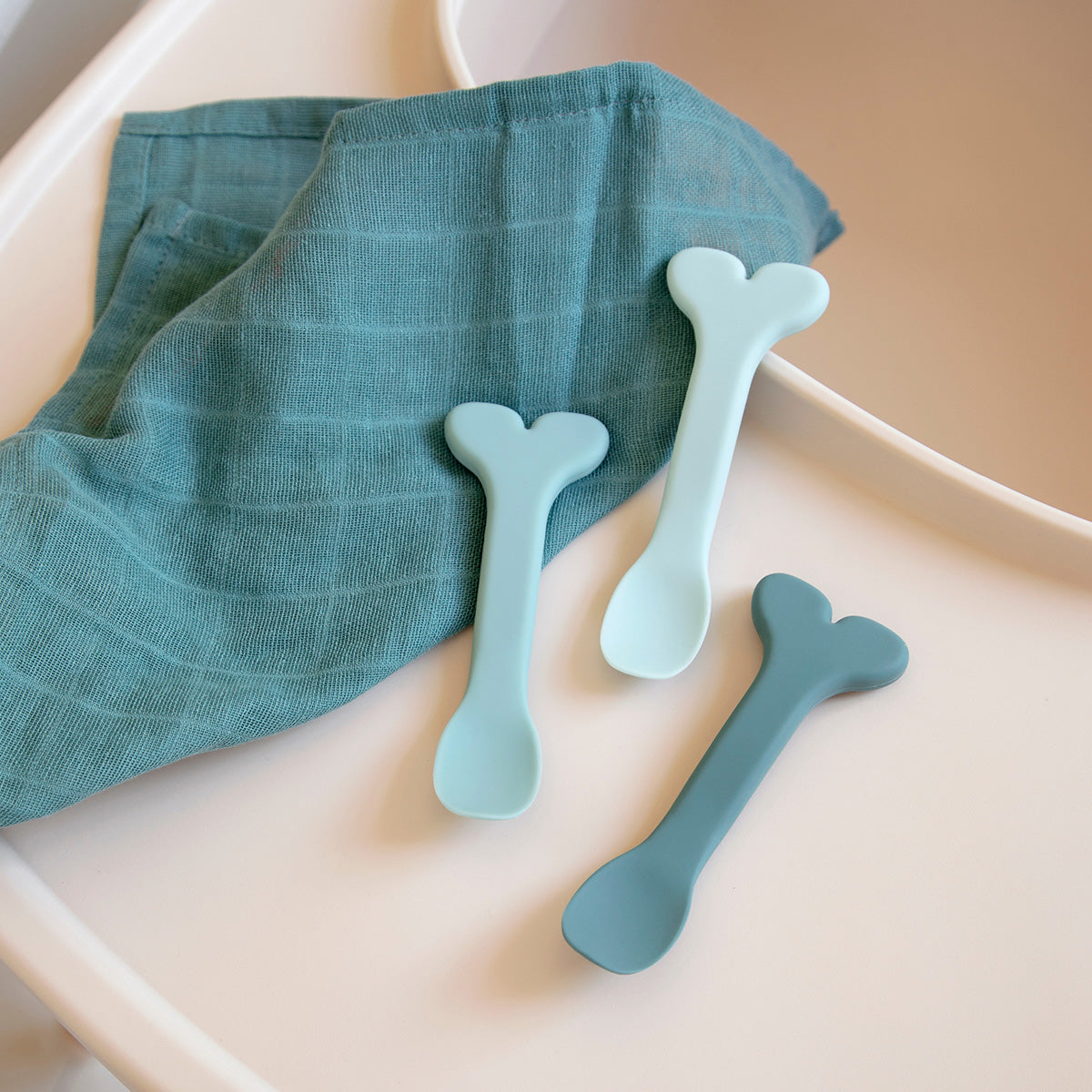 Cuillère bébé silicone lot de 3 - Wally - Bleu