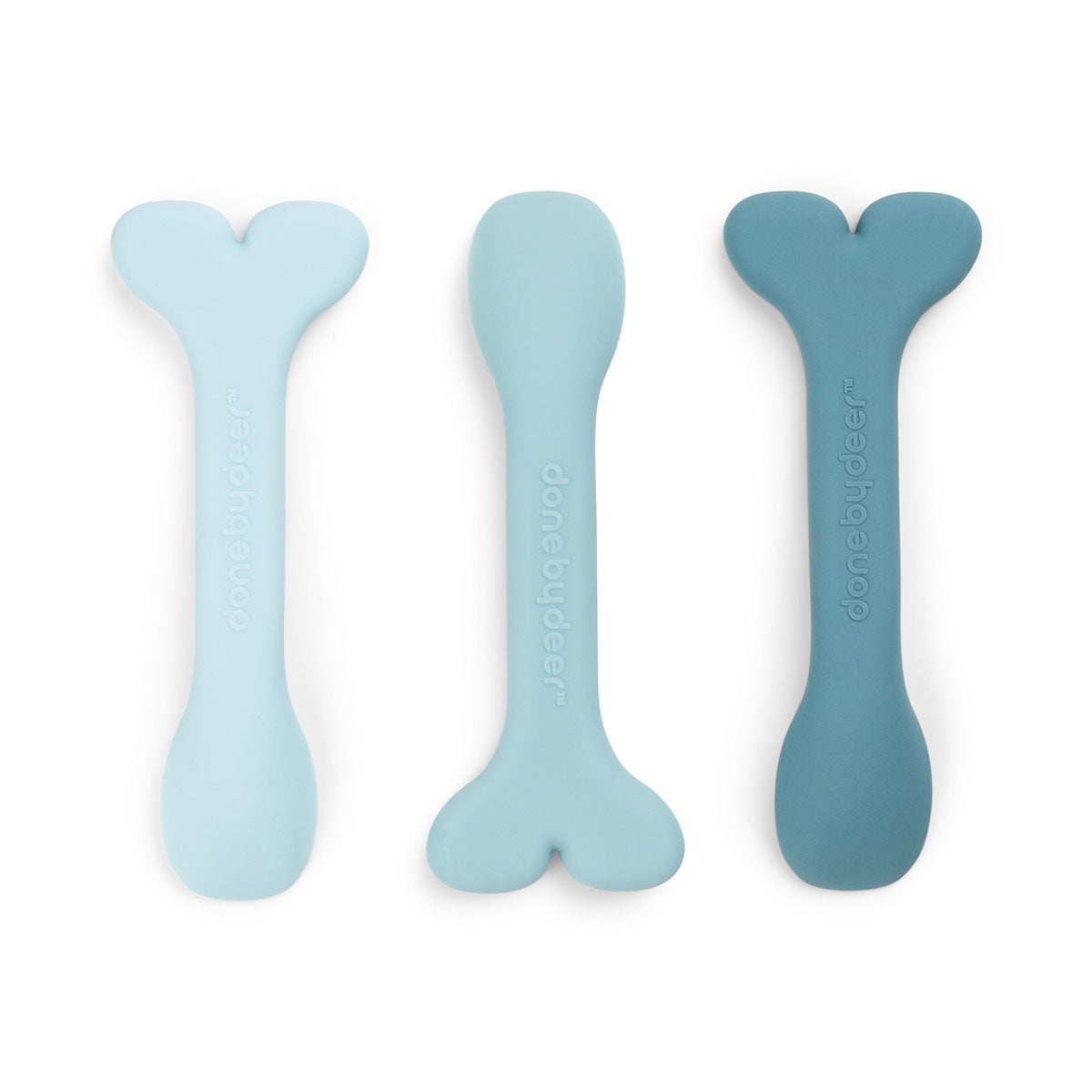 Cuillère bébé silicone lot de 3 - Wally - Bleu