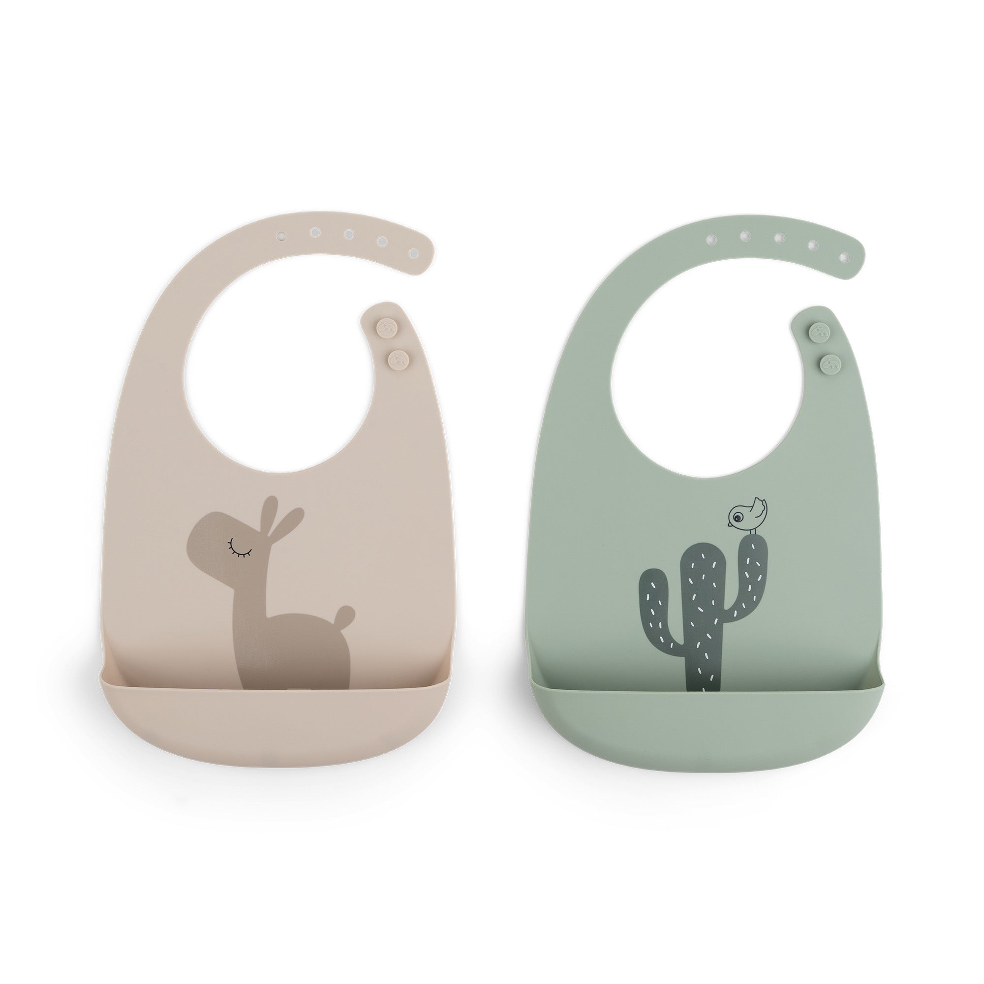 Silicone bib 2-pack - Lalee - Sand/Green - Front