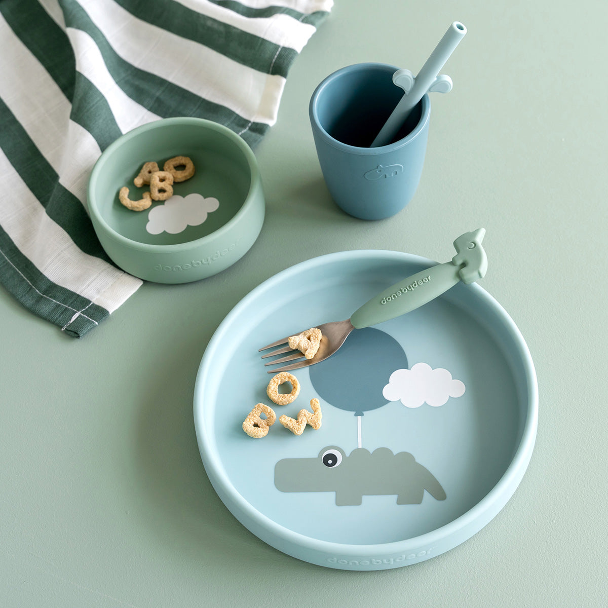 Coffret repas en silicone - Happy clouds - Bleu