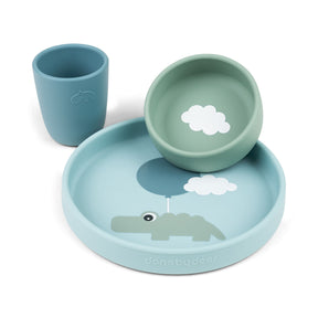 Silicone dinner set - Happy clouds - Blue