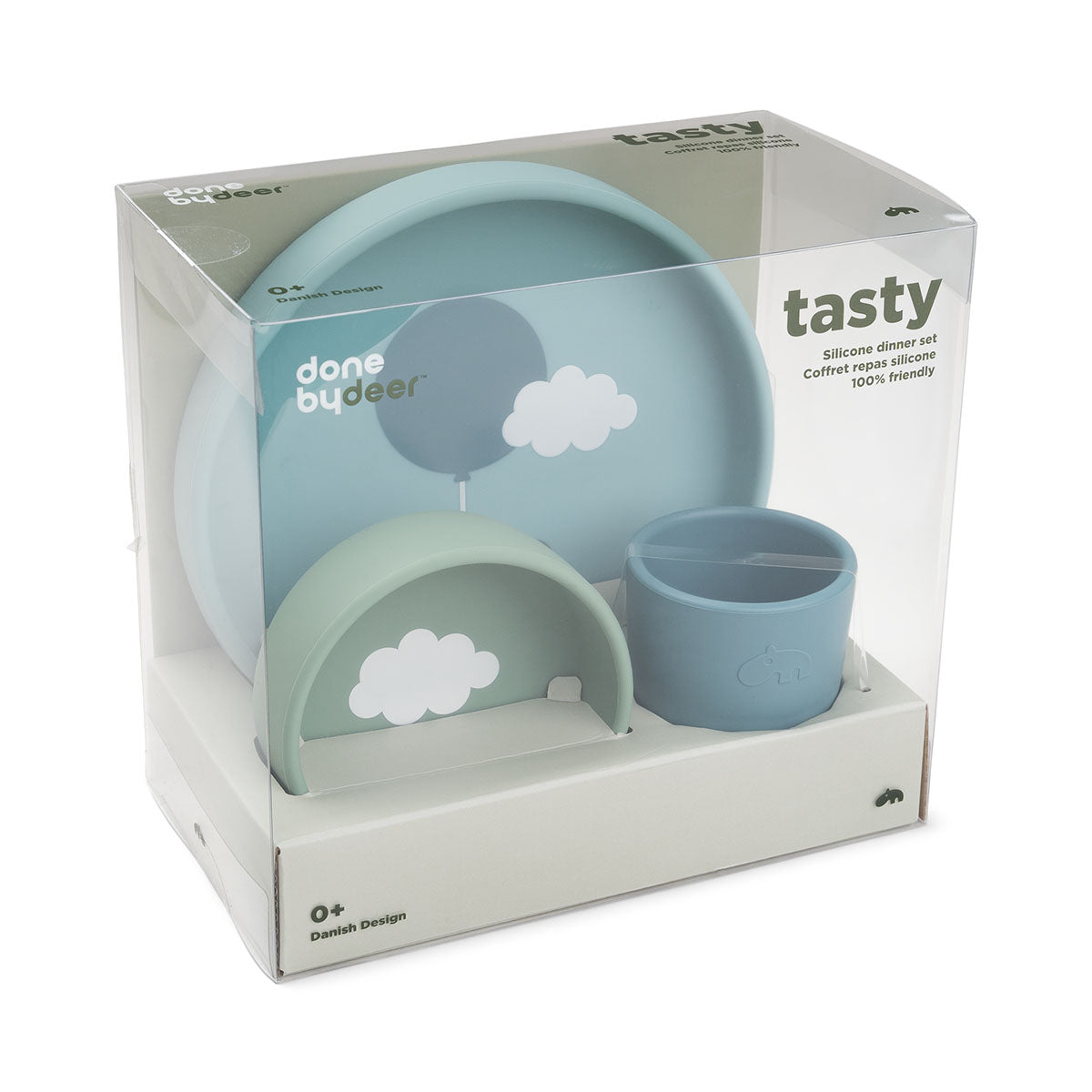 Coffret repas en silicone - Happy clouds - Bleu