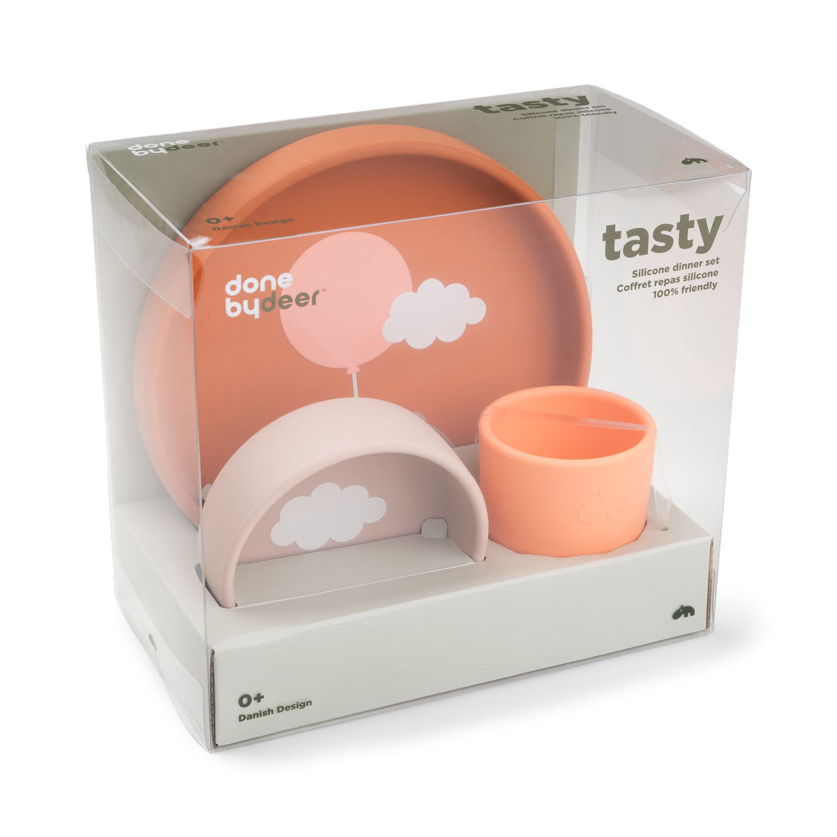 Silicone dinner set - Happy clouds - Papaya