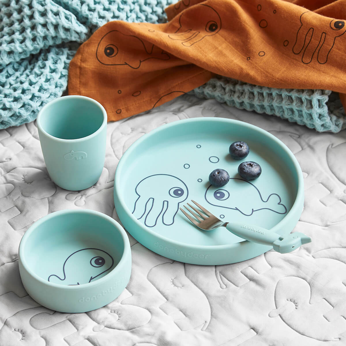 Coffret repas en silicone - Sea friends - Bleu