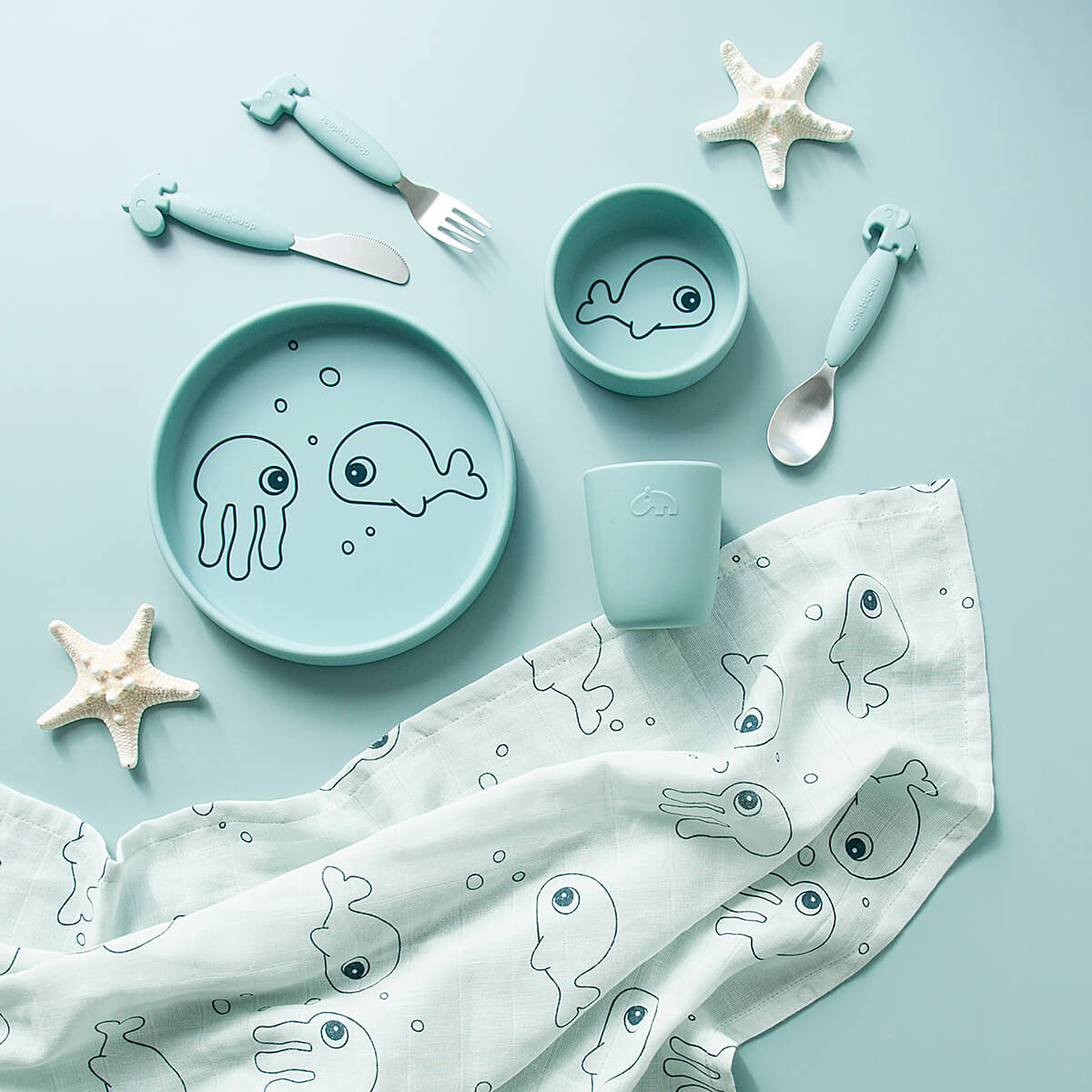 Silicone dinner set - Sea friends - Blue