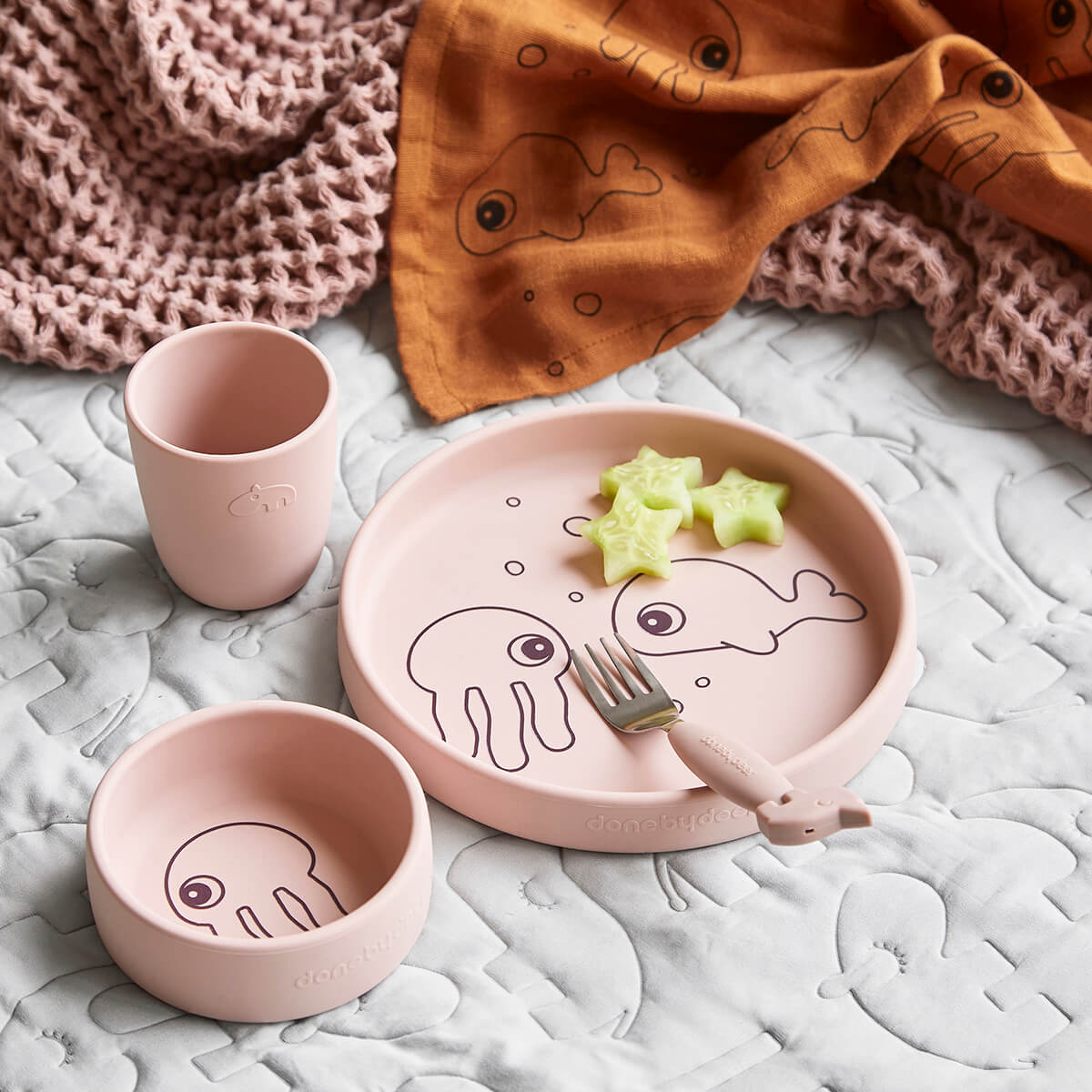 Silicone dinner set - Sea friends - Powder