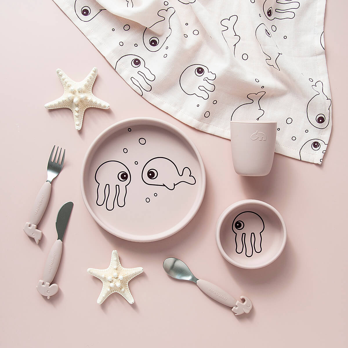 Coffret repas en silicone - Sea friends - Rose