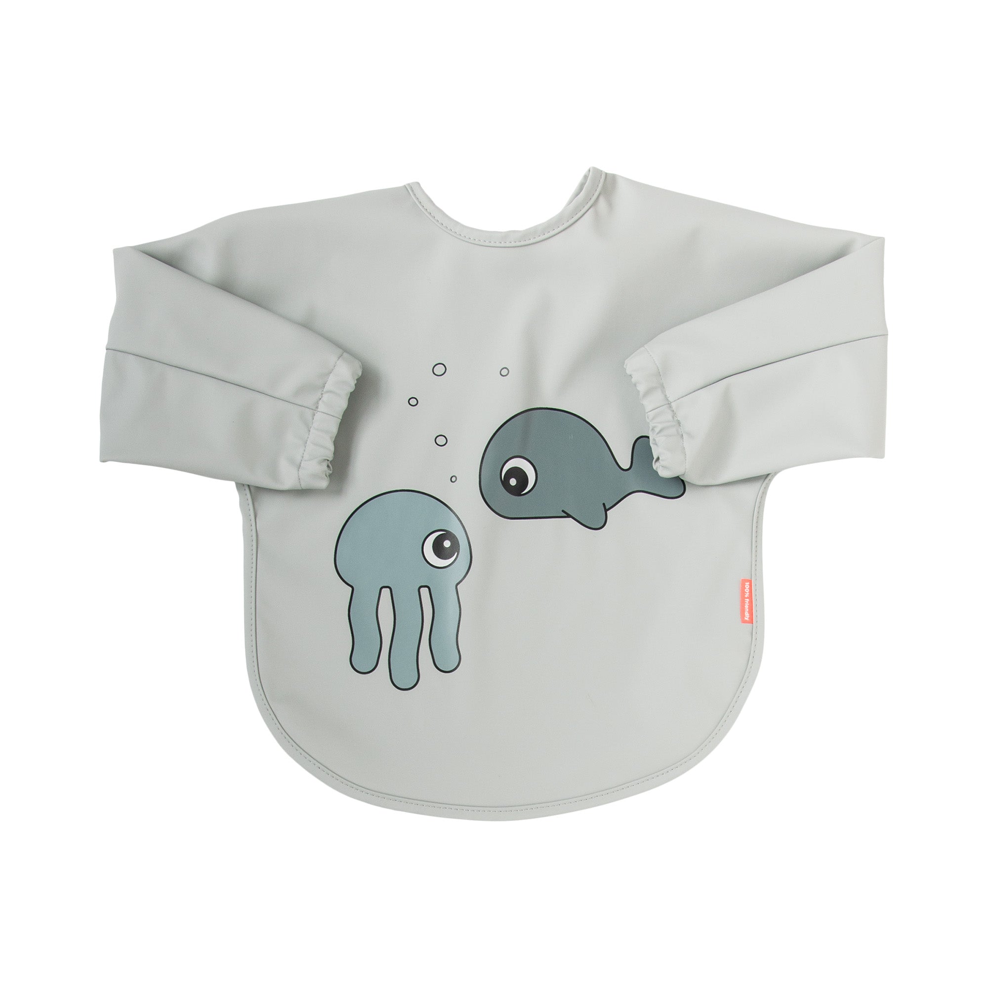 Sleeved bib 6-18m - Sea friends - Grey - Front