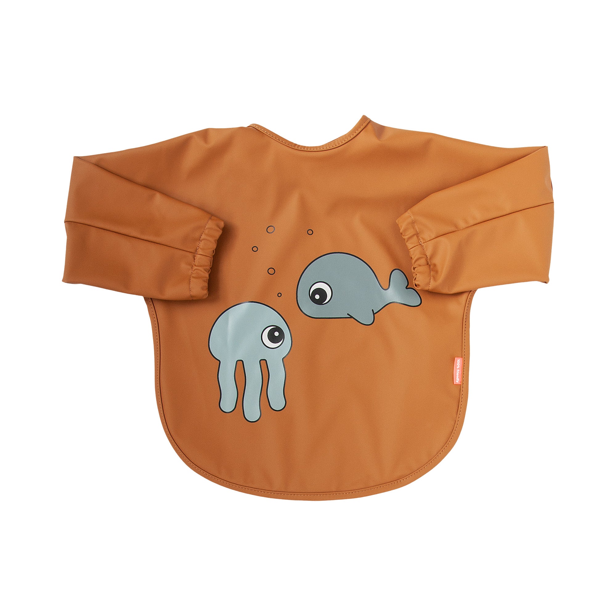 Sleeved bib 6-18m - Sea friends - Mustard/Grey - Front