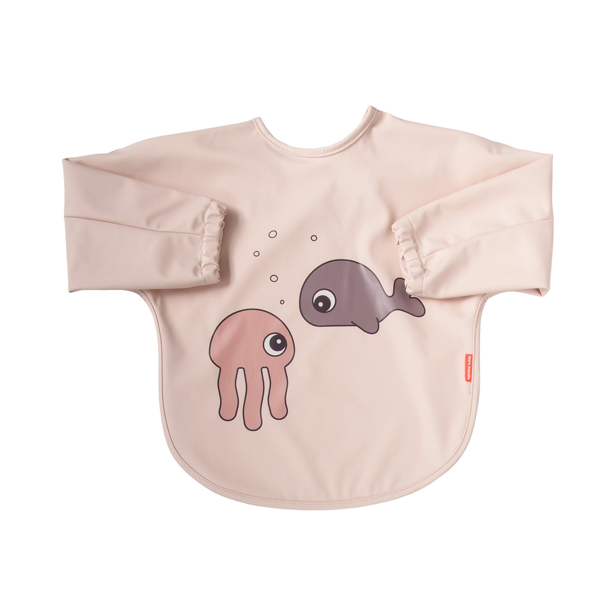 Sleeved bib 6-18m - Sea friends - Powder - Front