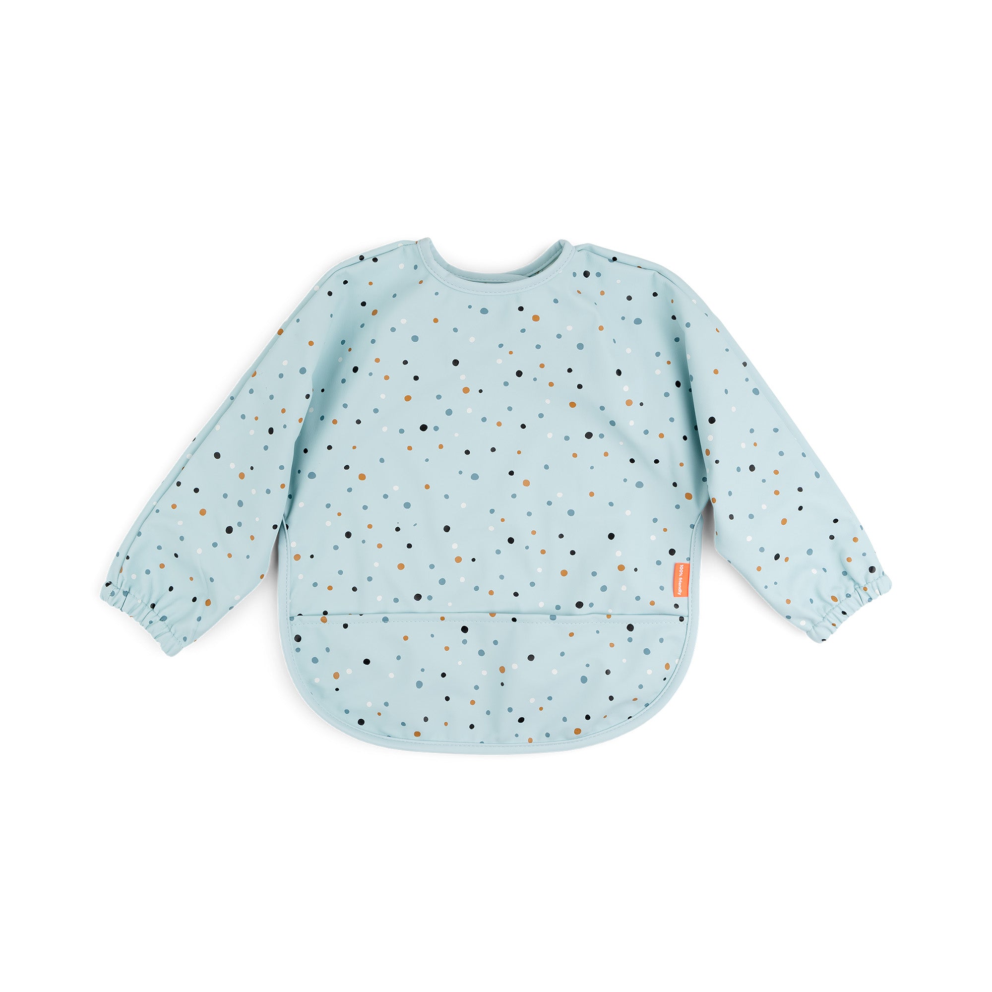 Sleeved pocket bib - Happy dots - Blue - Front