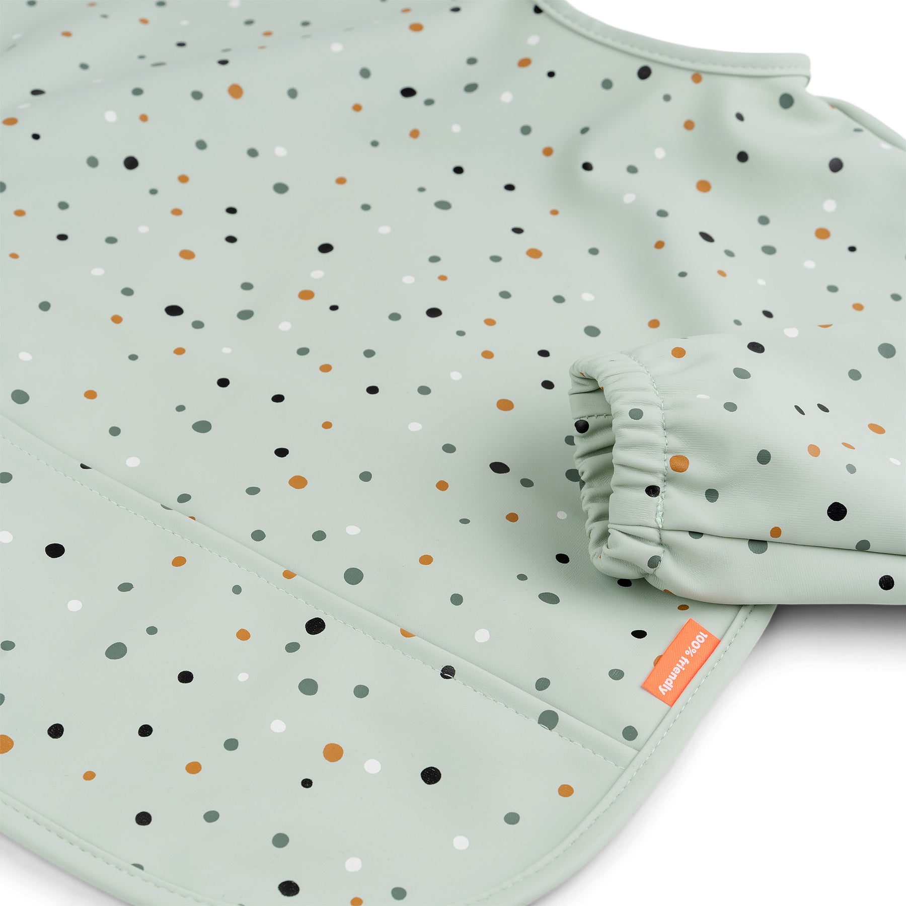 Sleeved pocket bib - Happy dots - Green - Detail