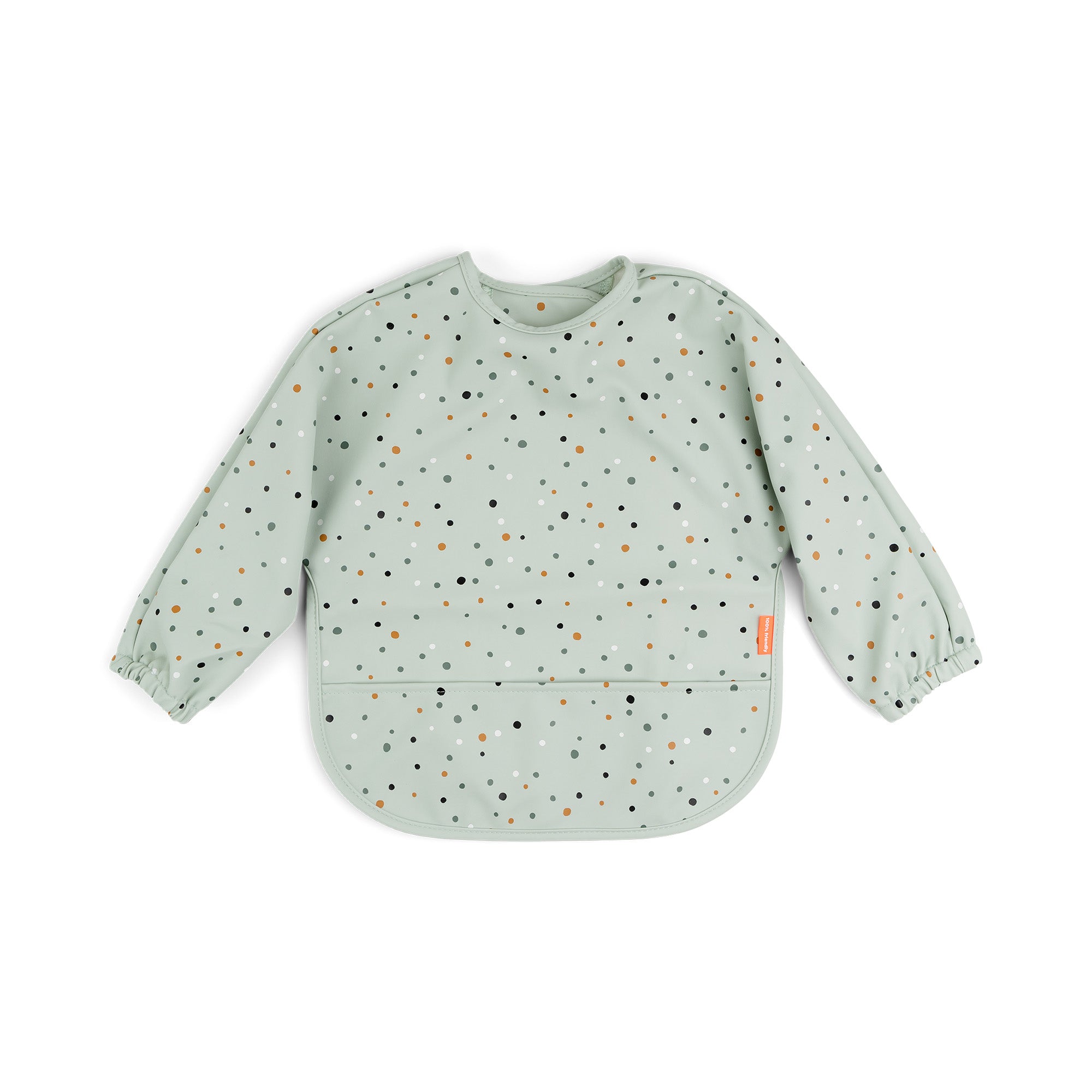 Sleeved pocket bib - Happy dots - Green - Front