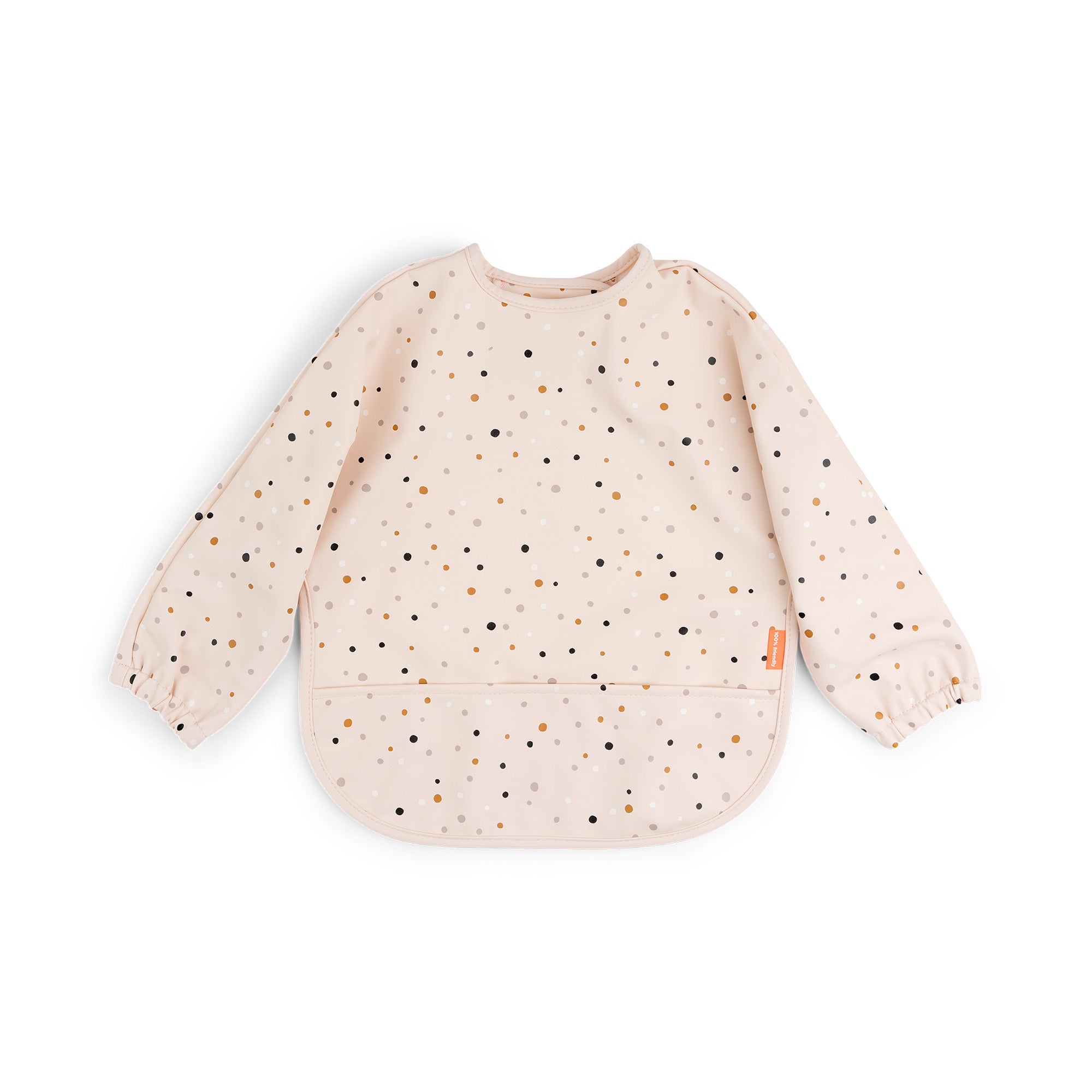 Sleeved pocket bib - Happy dots - Powder - Front