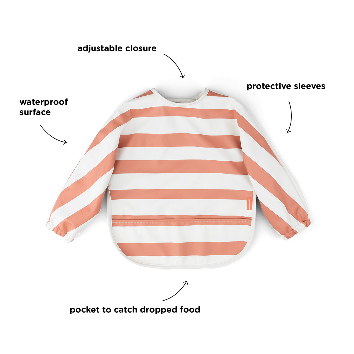 Sleeved pocket bib - Stripes - Papaya