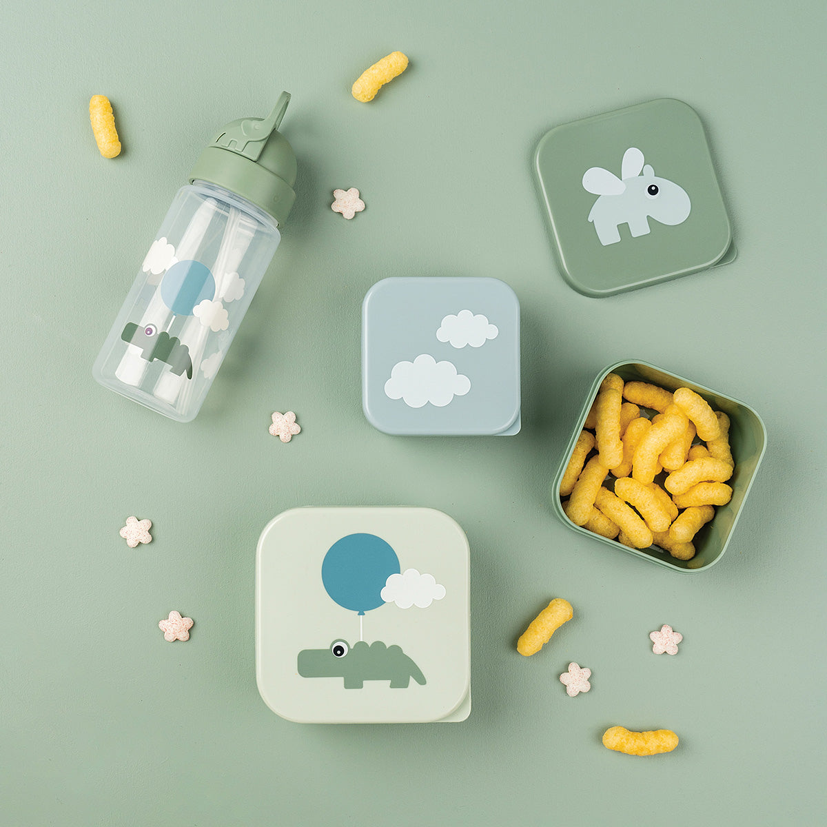 Snack box set 3 pcs - Happy clouds - Green