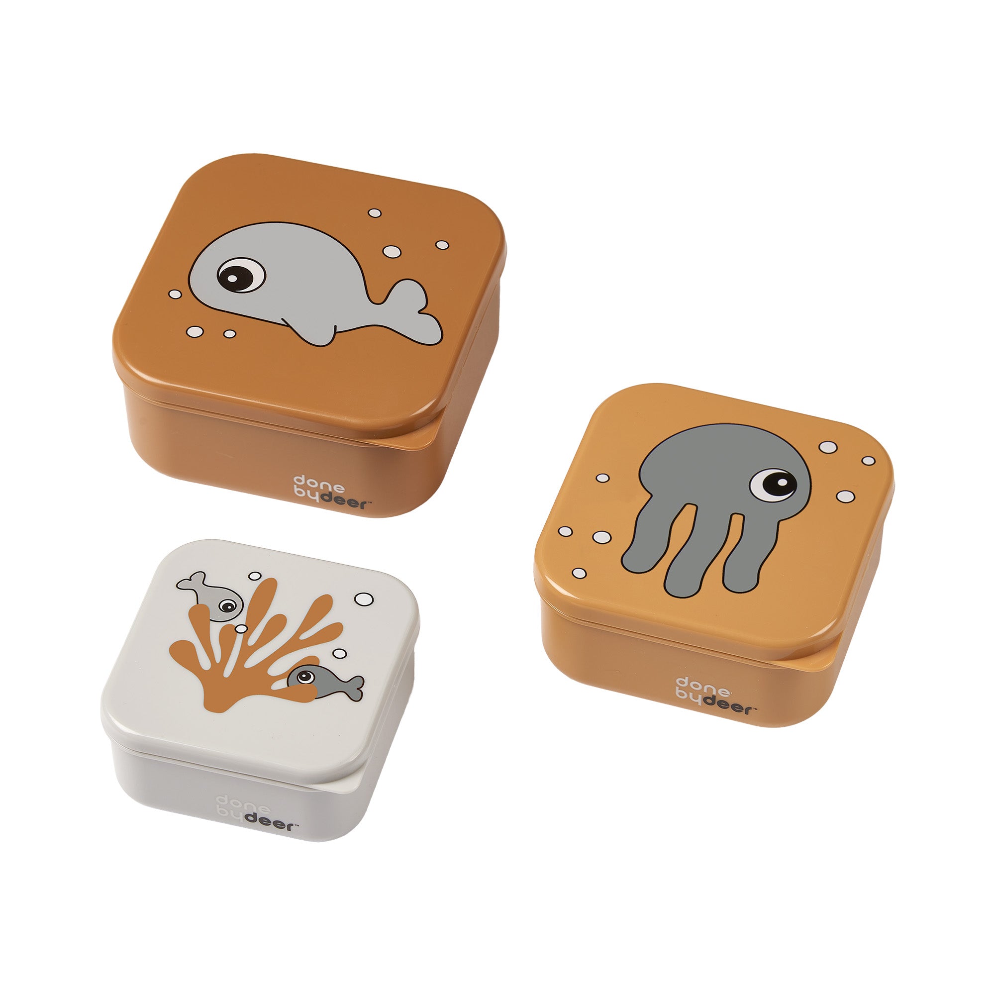 Snack box set 3 pcs - Sea friends - Mustard/Grey - Front