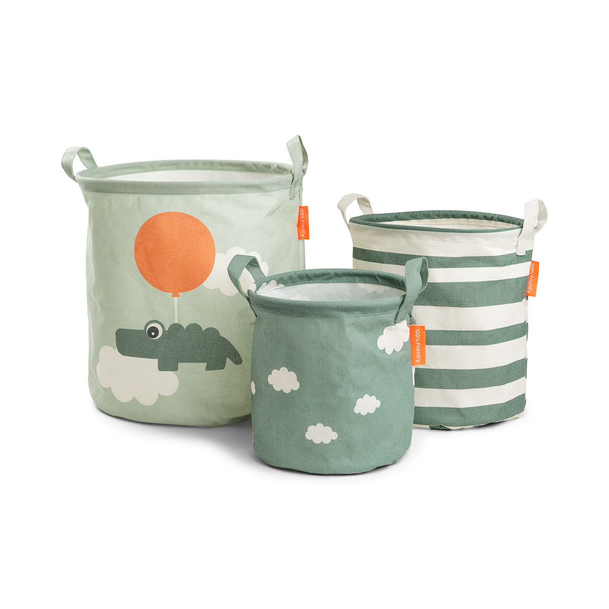 Storage basket set 3 pcs - Happy clouds - Green
