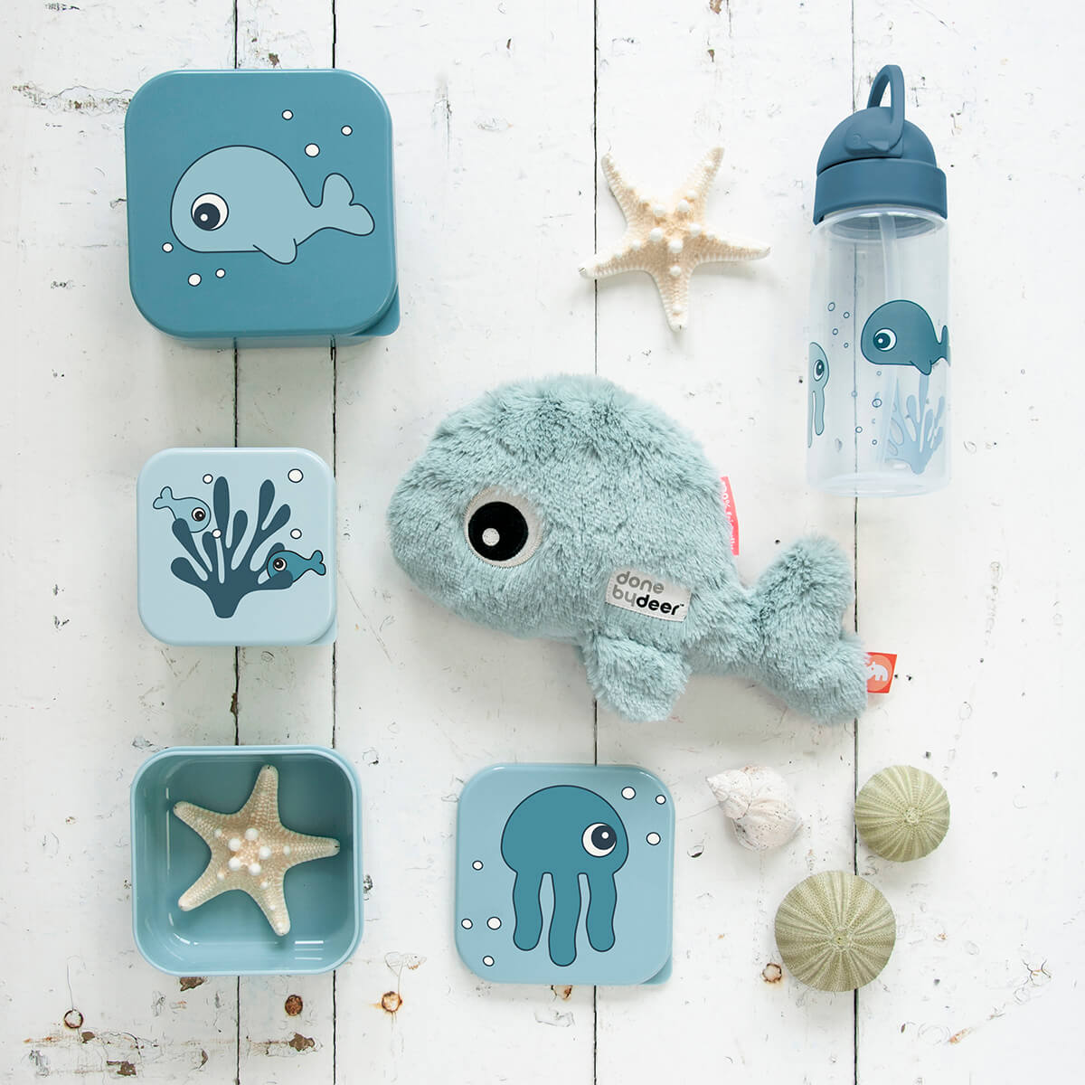 Straw bottle - Sea friends - Blue