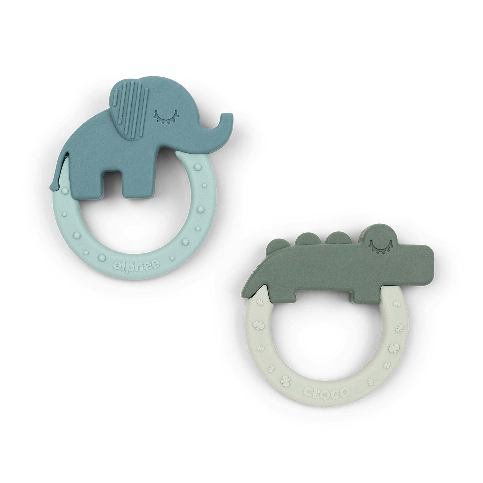 Teether 2-pack - Deer friends - Green/Blue - Back