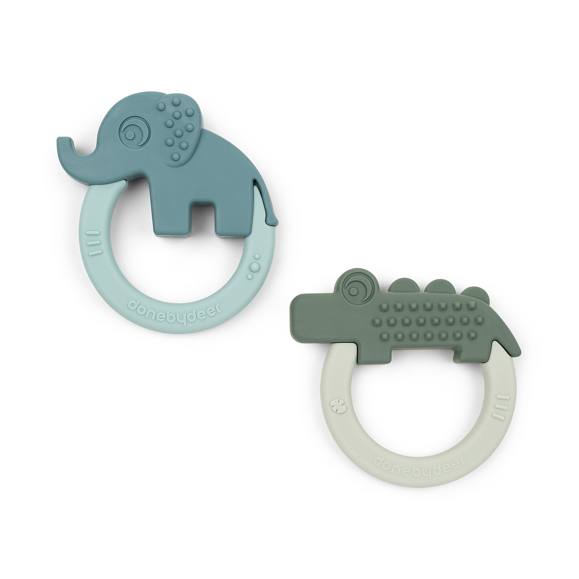 Teether 2-pack - Deer friends - Green/Blue - Front