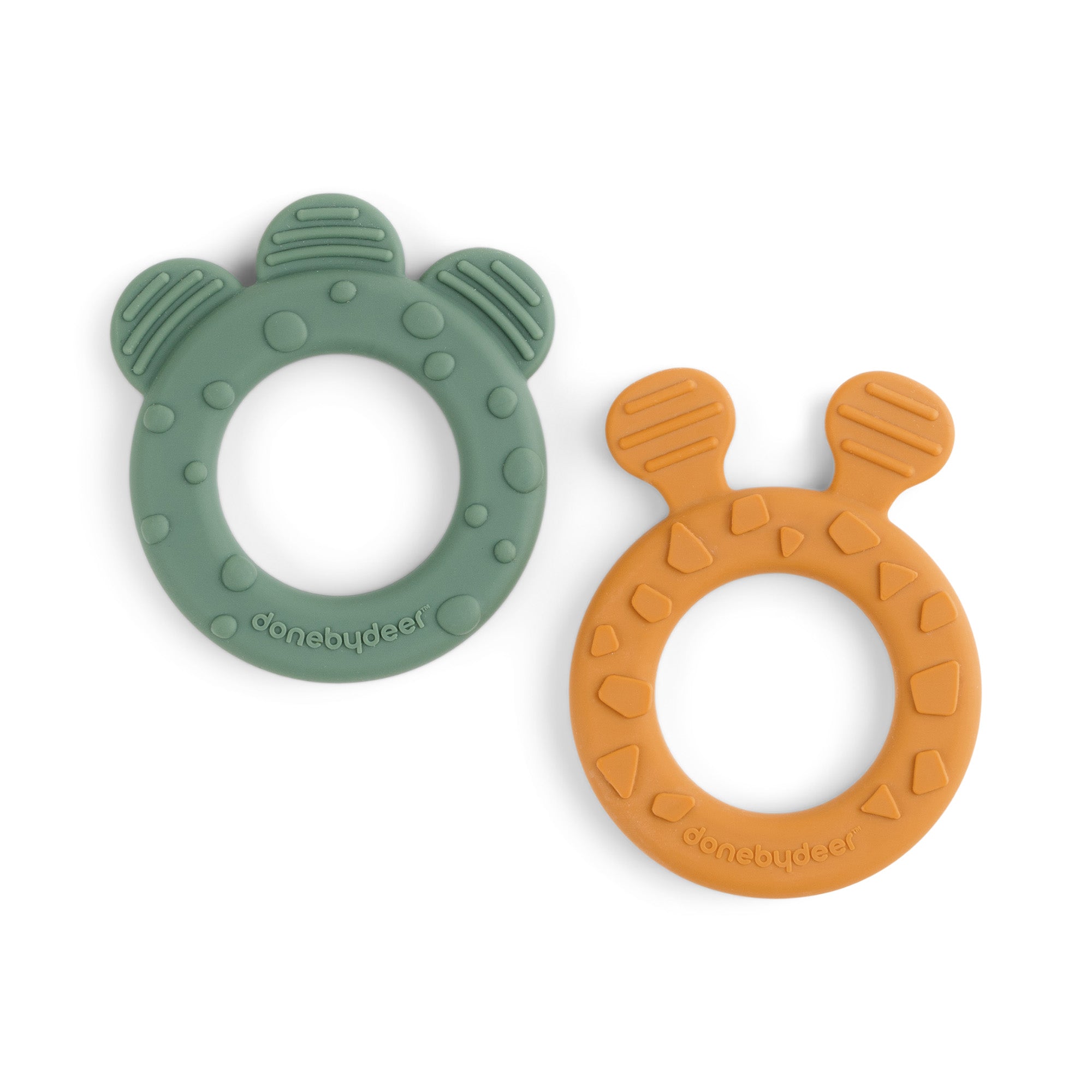 Teether 2-pack - Deer friends - Mustard/Green - Back