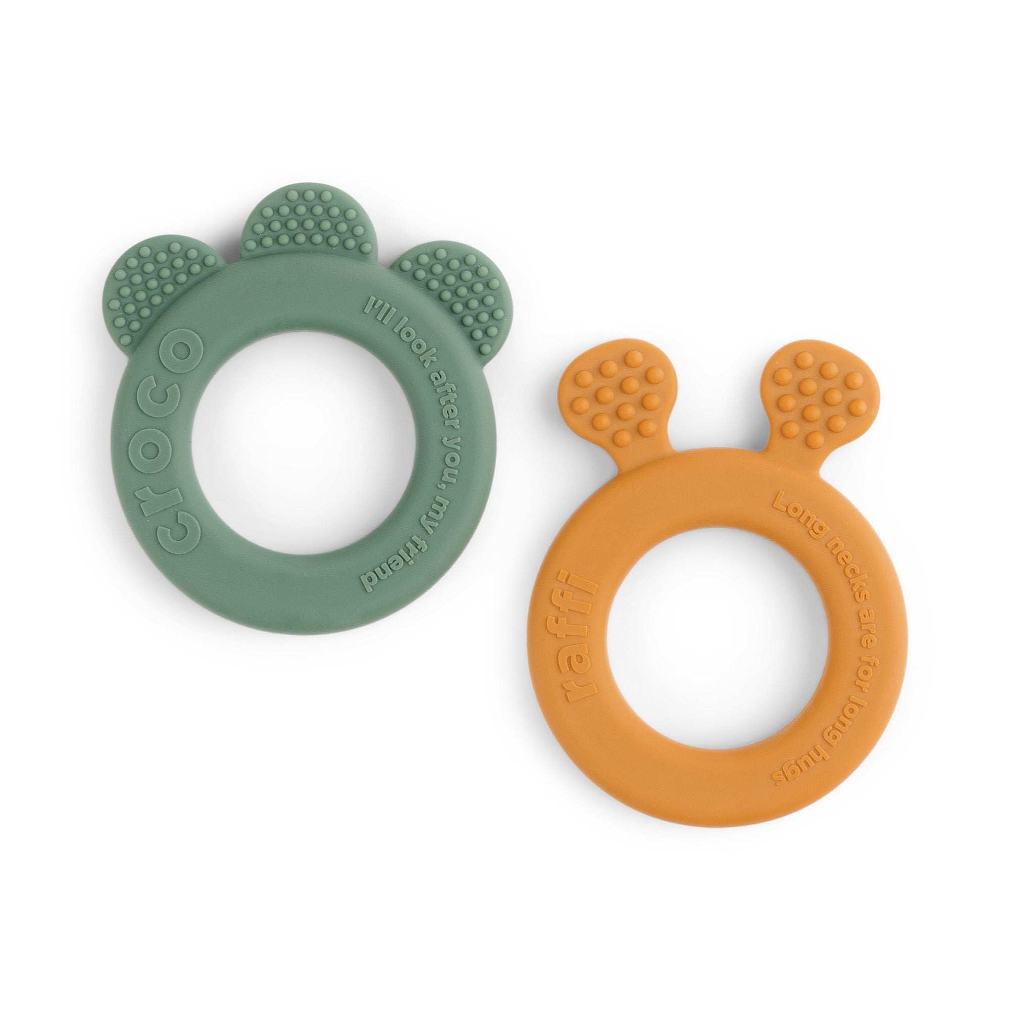 Teether 2-pack - Deer friends - Mustard/Green - Front