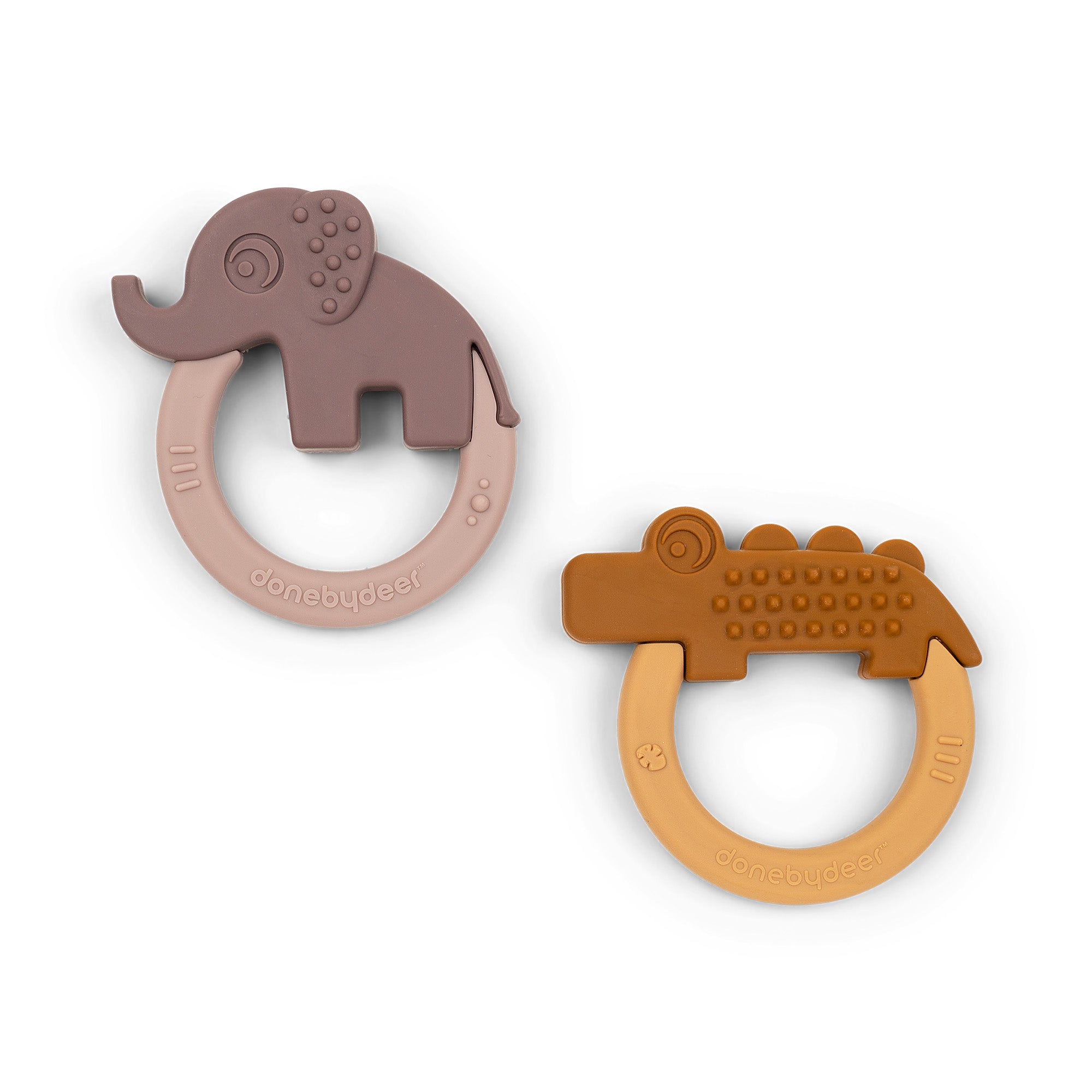 Teether 2-pack - Deer friends - Mustard/Powder - Front