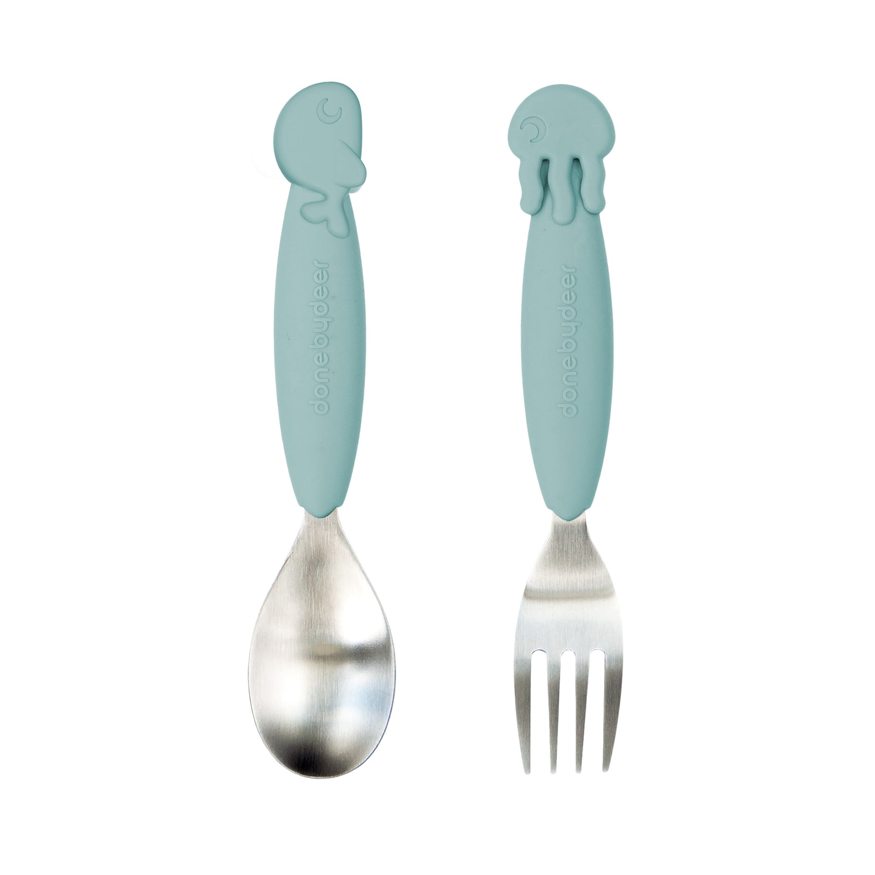 YummyPlus spoon & fork set - Sea friends - Blue - Front