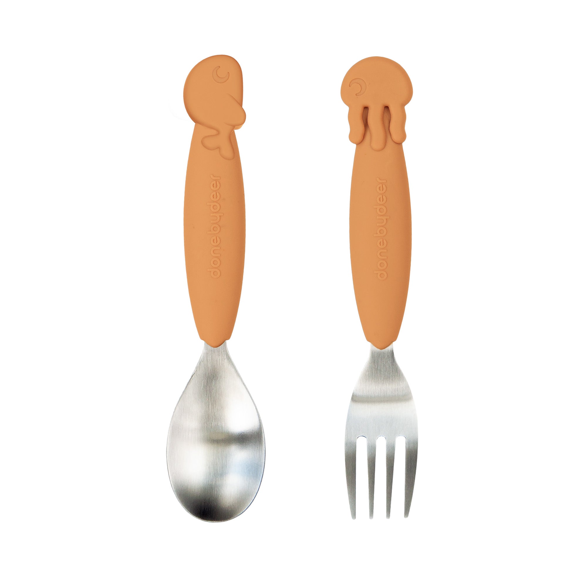 YummyPlus spoon & fork set - Sea friends - Mustard - Front