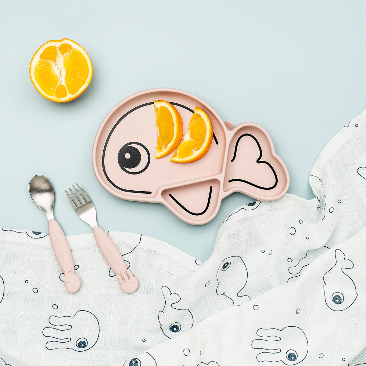 YummyPlus spoon & fork set - Sea friends - Powder