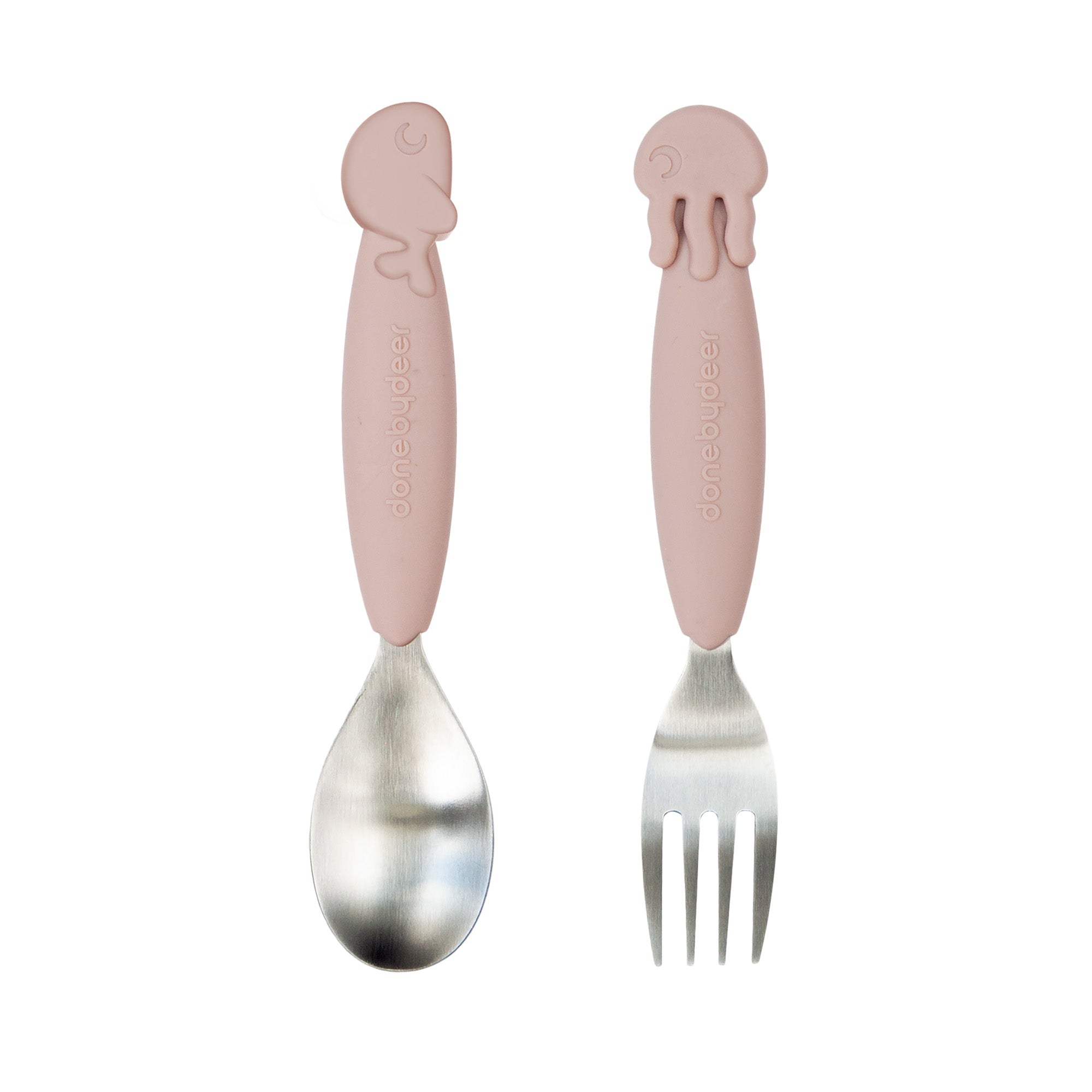 YummyPlus spoon & fork set - Sea friends - Powder - Front